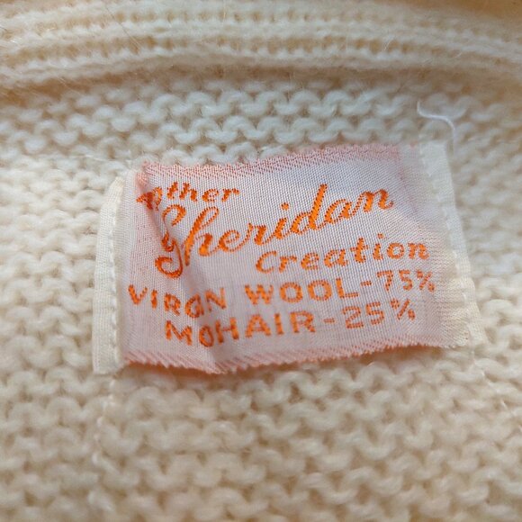 Vintage 1940s-1950s Cream Mock Neck Long Sleeve Cardigan Sweater Big Buttons XXS - Picture 7 of 7